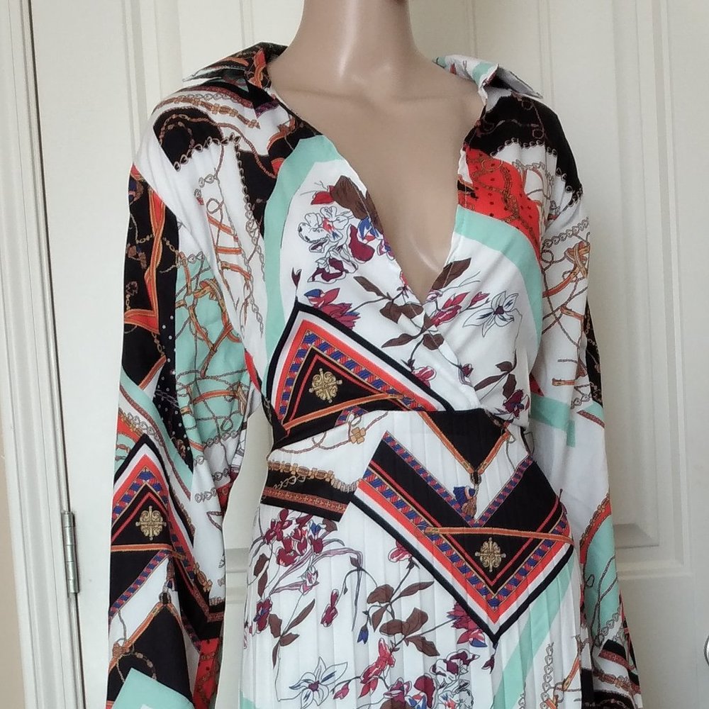 Bohemian Turndown Collar Print Multicolor Dress